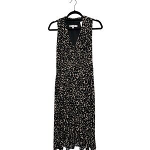 Evan Picone Animal Print Midi  Casual, Black/Beige Sleeveless V-Neck Dress Sz 6